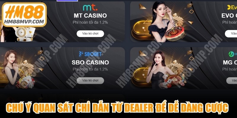Chú ý quan sát chỉ dẫn từ dealer để dễ dàng cược thành công