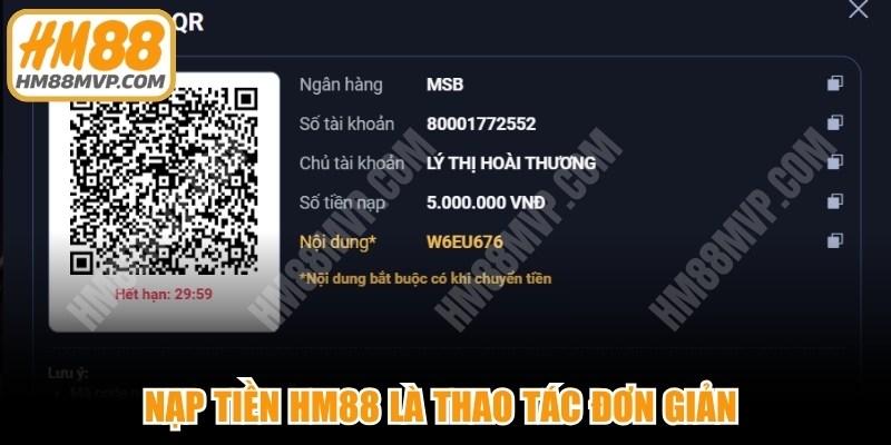 Nạp tiền HM88 là thao tác đơn giản và là yêu cầu bắt buộc