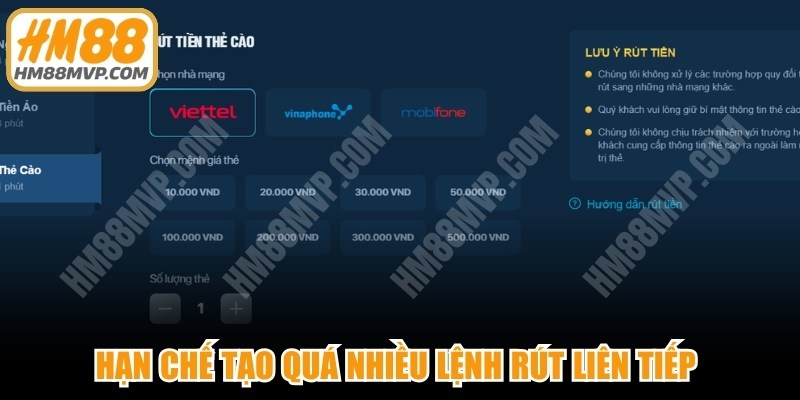 Hạn chế tạo quá nhiều lệnh rút liên tiếp trong thời gian ngắn